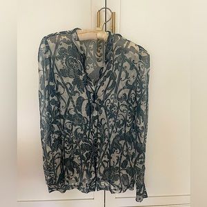 Dries Van Noten, size 36, navy, white, silver threads